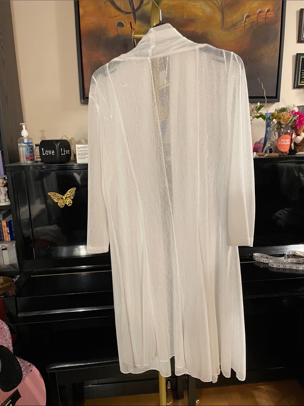 Papillon Blanc Sheer Long Open-Front Cardigan in White - Picture 3 of 3